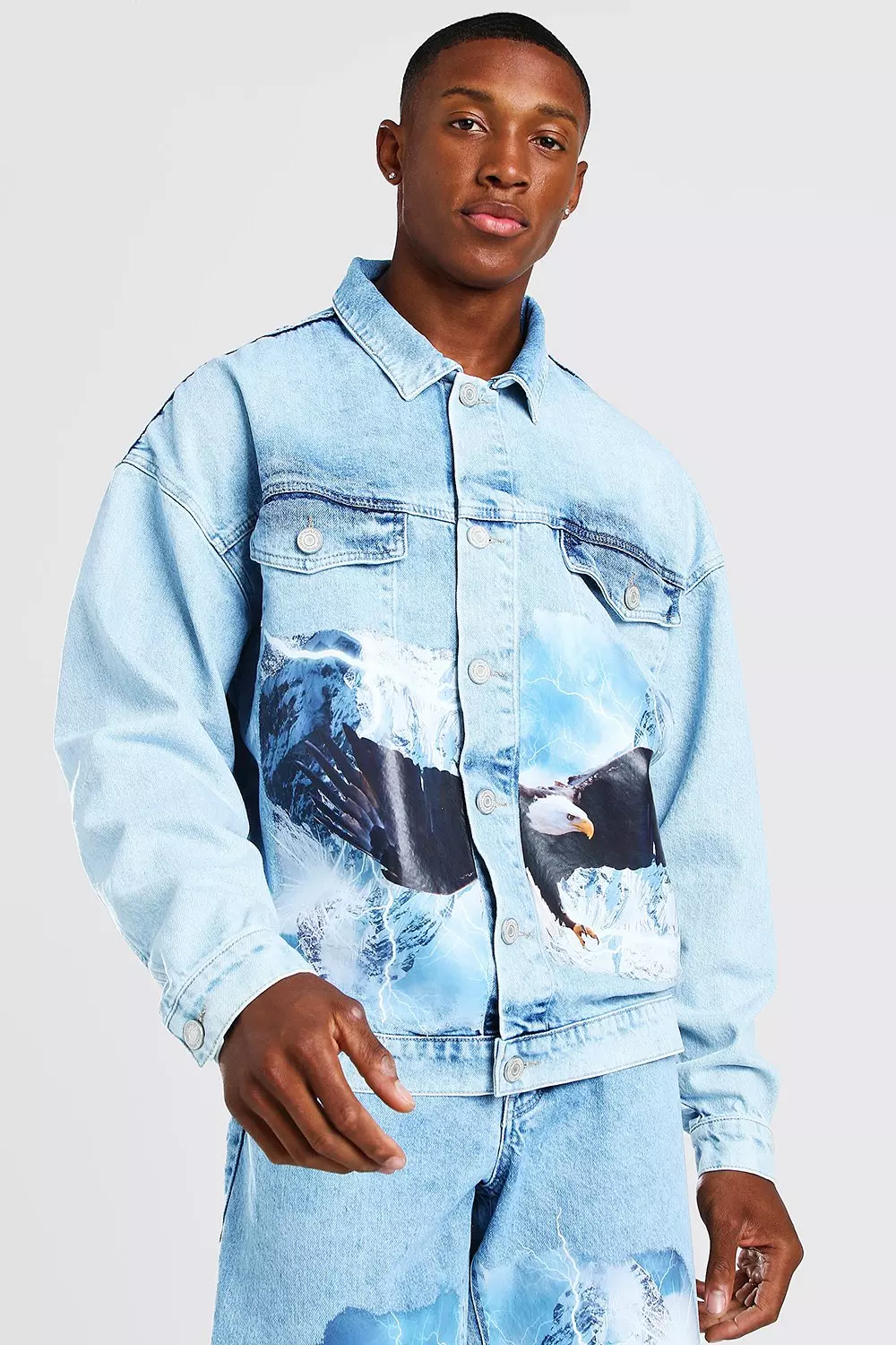 Oversized printed sales denim jacket